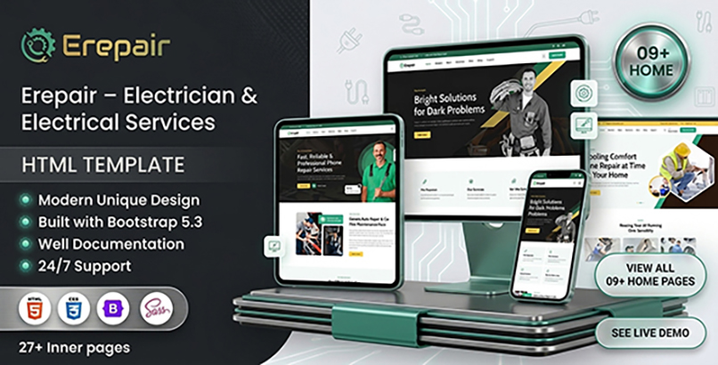 Erepair - Electrician Services & Electrical Repairs HTML5 Template