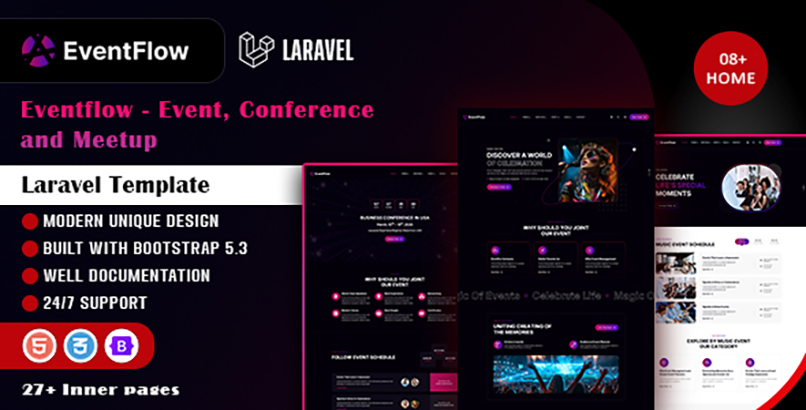 EventFlow - Event, Conference & Meetup Laravel 11 Template.