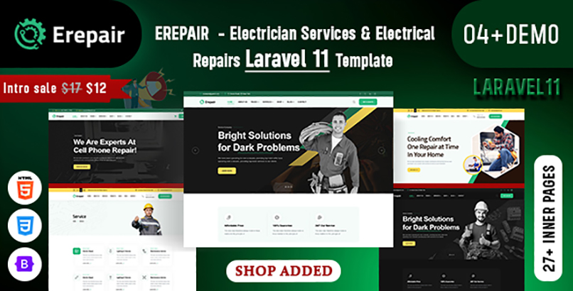 Erepair - Electrician Services & Electrical Repairs Laravel Template
