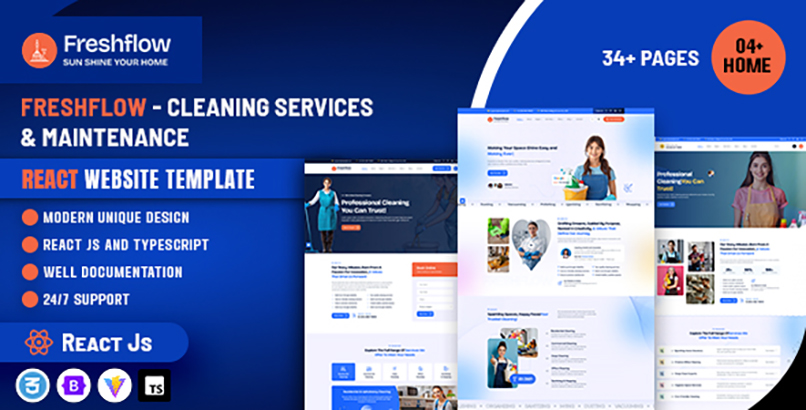 Freshflow - Cleaning Services & Maintenance React JS Website Template