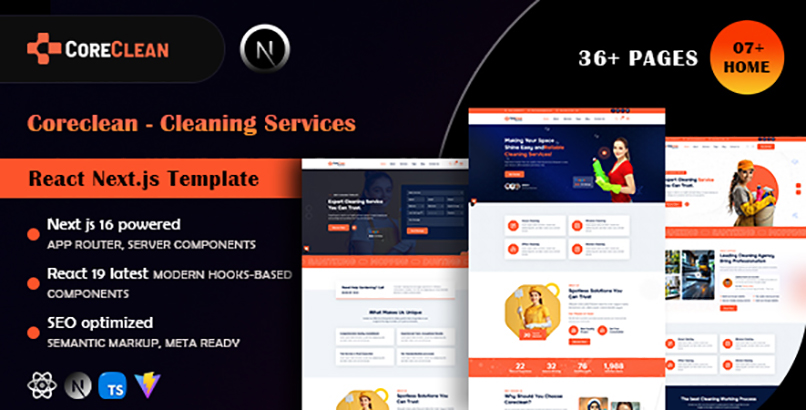 Coreclean – Cleaning Services React Next.js Template