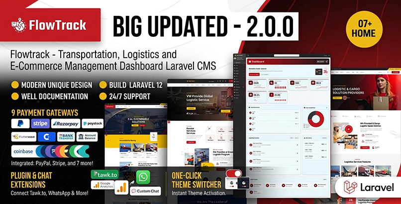 Flowtrack - Transportation & Logistics Services Admin & Dashboard Laravel Template
